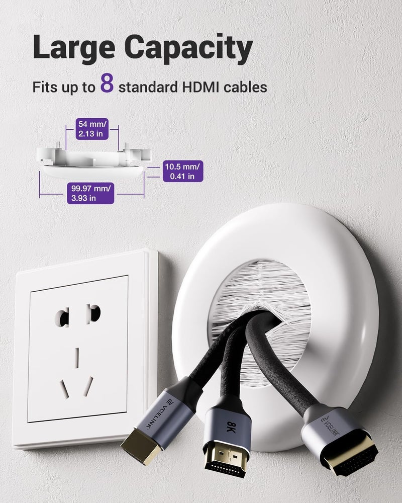VCELINK Brush in Wall Cable Management Kit for Wall Mounted TV, Cord Hider for Low Voltage Cables Pass Through, Includes Hole Saw Drill Attachment and Mounting Brackets for Easy Install, White, 2-Pack - Image 5